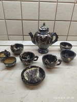 Korondi ceramic coffee set for sale! Drizzled glazed set with ashtray and salt and pepper holder