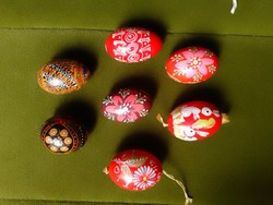 Seven old Russian folk art hand-painted colorful patterned male Easter egg decorations for sprinklers