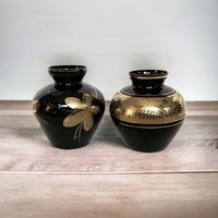 RETRO német üveg váza,  2 db. fekete - arany