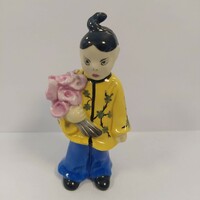 Rare Herend porcelain Chinese figure with a bouquet of flowers