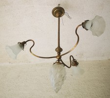 Antique Art Nouveau copper chandelier with beautiful shades!