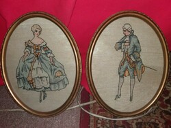 Antik 19.század barokk tűgobelin hímzett kép bieder ovális keret +üveg EGYBEN 28 x 22  képek szerint