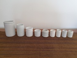9 db régi patikai porcelán tégely patikatégely vintage patikaedény