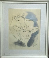 Dignity. Equestrian graphics, framed, glazed. Károlyfi sofia from the prize-winning artist.