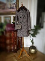 FRENCH CONNECTION 38-as exkluzív tweed, alpaka-gyapjú szövetkabát, mahagóni eco szőrmegallér, kabát