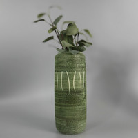 Mid-century scratched olive green large vase by heinz siery.