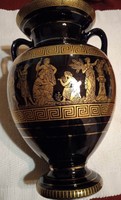 Greek Vase made by I. Skyropoulos black with 24k gold 1970s