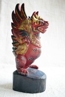 Régi indonéz balinéz faragott fa szobor sárkány szerű figura Barong keleti ázsiai 7 x 9 x 18,5 cm