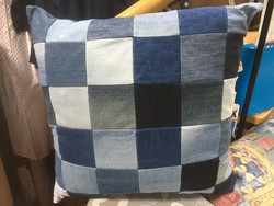 Large decorative pillow, made of denim. Recycled product from old jeans 3.