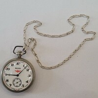 Molnija pocket watch with antique 800 silver watch chain.