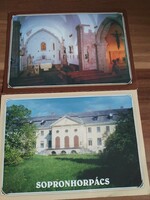 2 db Sopronhorpács képeslap egyben, Római katolikus templom és Széchenyi kastély