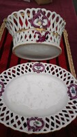 Antique pewter-glazed earthenware richly gilded openwork serving bowls!