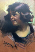 Art deco női portré, jelzett festmény