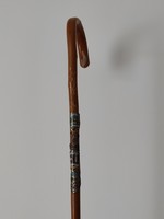 Old walking stick, walking stick, hiking stick with 4 stick labels