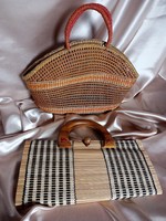 2 db retro női kistáska - egy bambusz egy fonott együtt