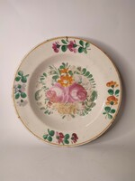Hard ceramic painted folk wall plate with the sign of Abbot village in small letters