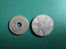 1931. Marokkó.25 cent. És 1 franc. Nikkel! Rita gyönyörű gyűjteményes darabok!