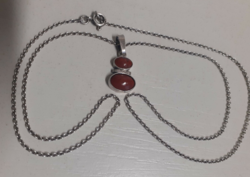 Marked silver necklace with pendant studded with red jasper stones