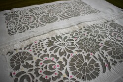 Madeira tulle lace needlework white hole embroidery antique drapery, decoration ethnography 2pcs.114 Cm damaged