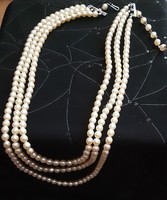 Antique string of pearls, 3 rows /40-44-48 cm/, buckle - assembly unmarked, silver-plated metal alloy