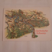 Postcard with a colorful, drawn map of Saxon Switzerland, 1970s