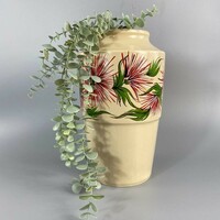 Large hand-painted beige vase with poppies