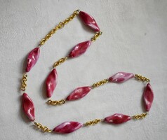 Old necklace retro jewelry 67 cm with pinkish purple glazed ceramic beads