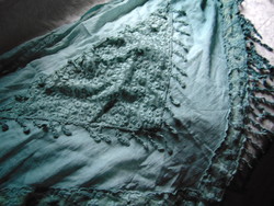 Green gradient cotton shawl with lace insert
