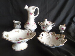 6-piece auction decanter, base plate, shell plate, large sugar bowl, 2 creamers.