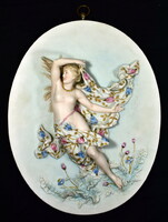 XIX. Sz. Vege porcelain hand-painted mural: nude with gilded cover