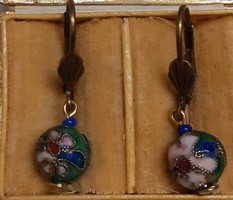 Hook-up earrings with fire enamel spherical pendant in good condition