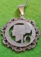 Silver pendant set with Austrian silver 10 schillings