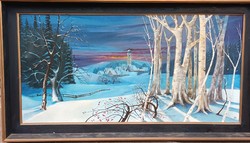 220 x 120!!! cm Erdélyi Táj Téli Festmény