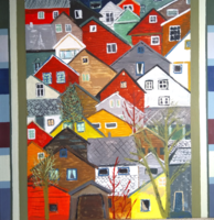 Scandinavian houses. Acrylic painting - 60 x 60 cm