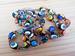 Antique millefiori glass pearl necklace with bright colors