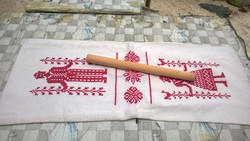 Folk art stretcher, wooden spoon holder-storage with cross-stitch embroidery