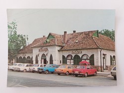 Old postcard 1983 retro photo postcard Balatonszárszó old walnut wood restaurant cars
