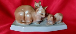 Sale!! Rarity! Zsolnay hand-painted cat family
