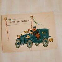 Magyar Posta jubileumi képeslap   100 éves a képes levelezőlap  rajz: Gonda - Rozs