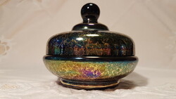 German bonbonier veb-kunst-glas-zella-mehlis on a black base, with a gold border, iridescently glittering