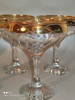 Aranyozott peremmel pezsgős Christal Mode jelzett üveg pohár készlet 5 darabos