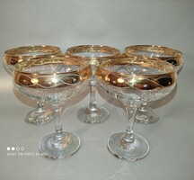 MEGÉRI ÁR!!! Aranyozott peremmel pezsgős Christal Mode jelzett üveg pohár készlet 5 darabos