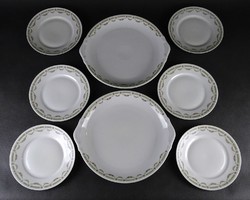 1M753 Régi jelzett Hüttl Tivadar porcelán 6 személyes süteményes készlet