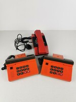 Retro tesla toy phone / mid century / old landline telcom phone / orange / red