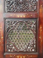 Wonderful Rosewood Copper Inlay Carved Indian Screen, Oriental, Asian, Chinese, Japanese