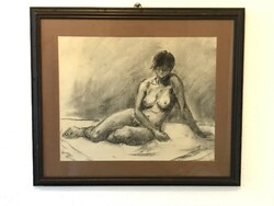 Young naked girl sitting female nude artwork painting beautifully framed
