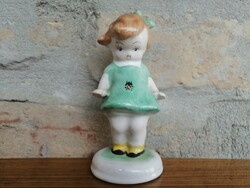 Bodrogkeresztúri figura / nipp _ zöld ruhás katicás kislány