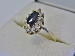 Szépséges antik 0.3ct  gyémánt és 0,4ct zafír arany gyűrű