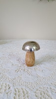 Leonardo foresta, wooden mushroom with metal cap, decoration