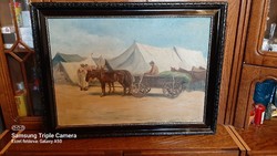 Sárossy  B szignóval . lovas festmény( korának megfelelő állapotban a festmény és a keret egyaránt)